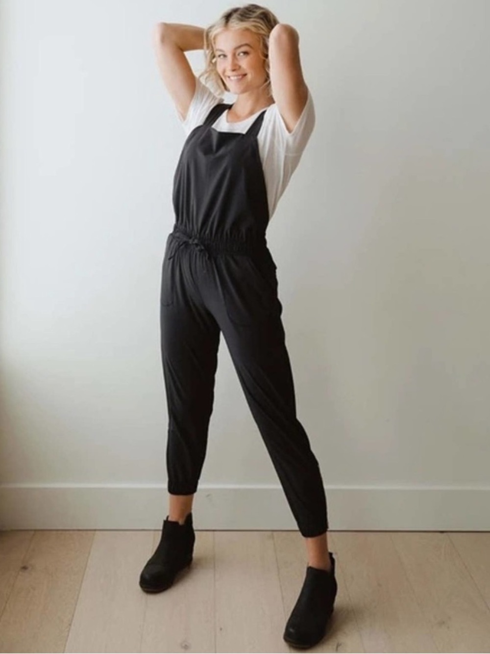 Albion Fit Classic Square Neck Overall Jumpsuit Black Women's Size XS